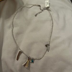 Silver Charm Necklace with Tassel and Beads‎